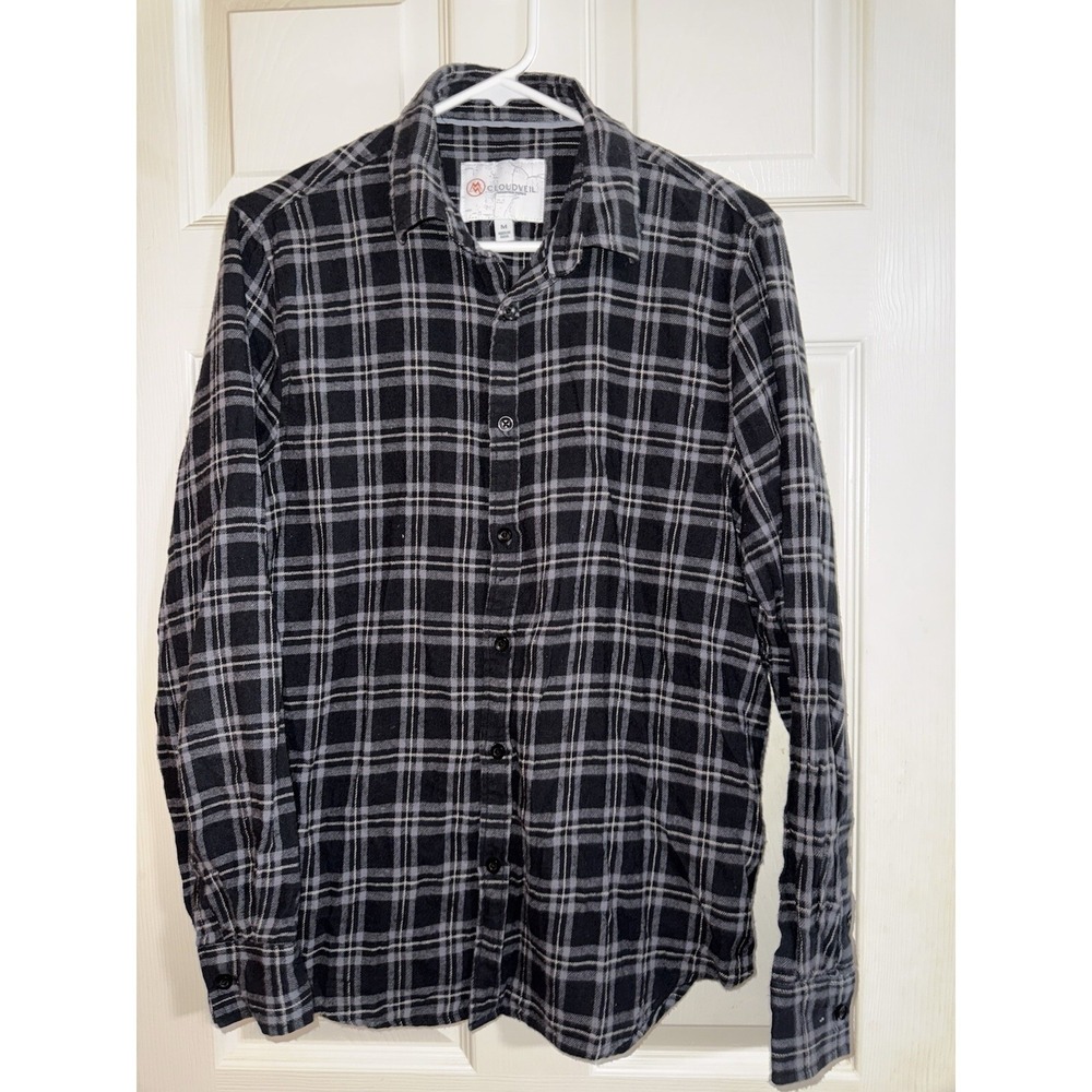 Cloudveil Shirt Mens M Black Gray Plaid Flannel hiking‎ casual